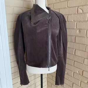 Haider Ackermann Brown Cotton Leather Moto Jacket Minimalist Modern Designer 36